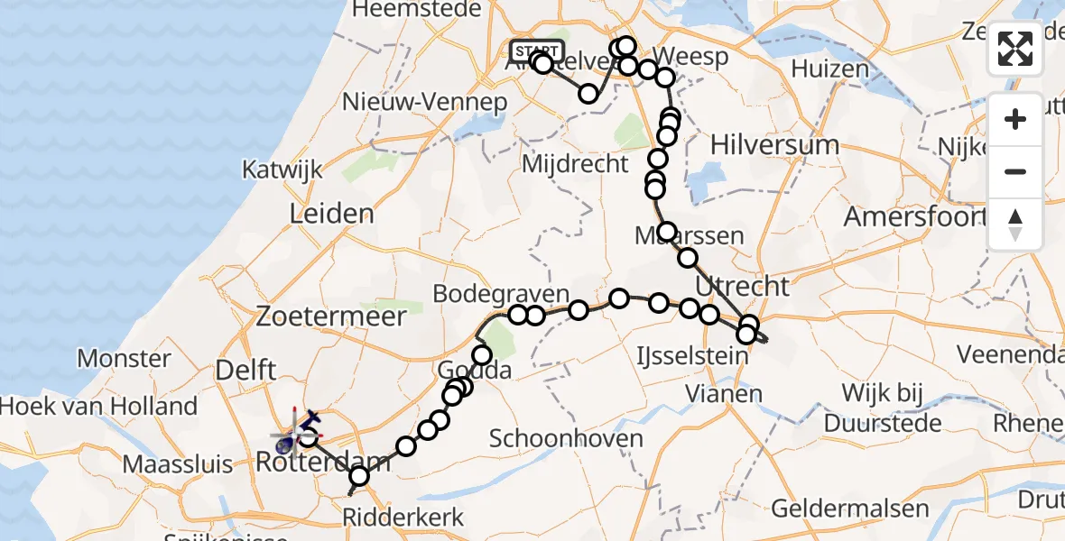 Vluchtroute Politiehelikopter Schiphol - Rotterdam The Hague Airport, 11 november 2025, 12:04