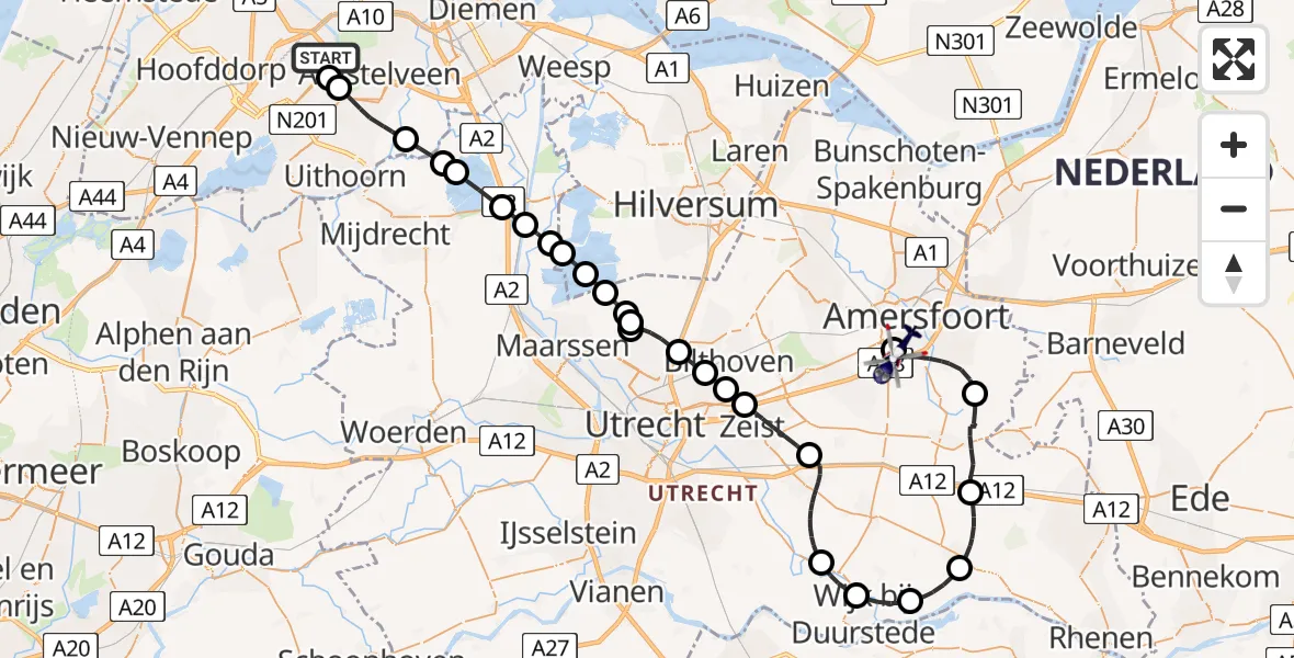 Vluchtroute Politiehelikopter Schiphol - Amersfoort, 11 november 2025, 12:15