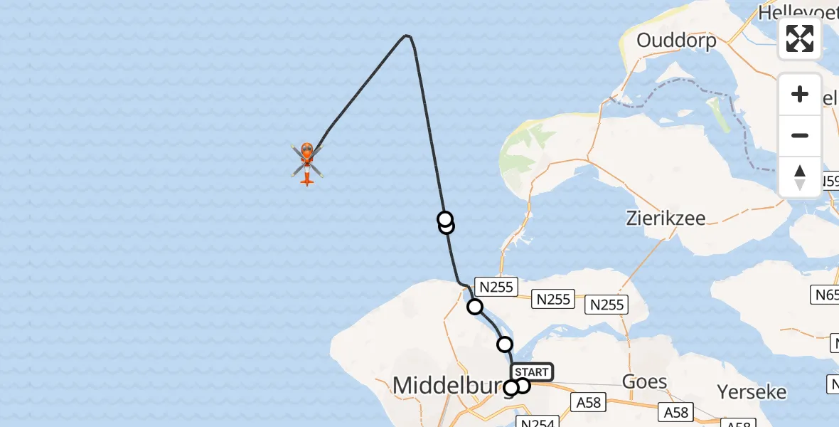 Vluchtroute Kustwachthelikopter Vliegveld Midden-Zeeland - , 11 november 2025, 12:55
