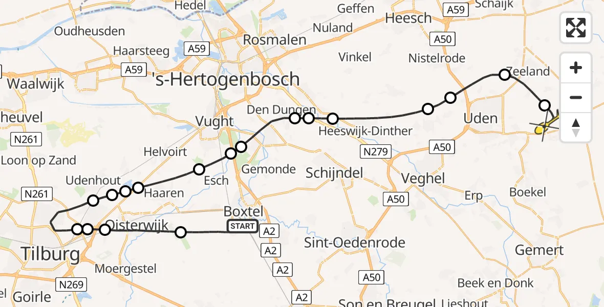 Routekaart van de vlucht: Lifeliner 3 naar Vliegbasis Volkel, Heerenbeekloop