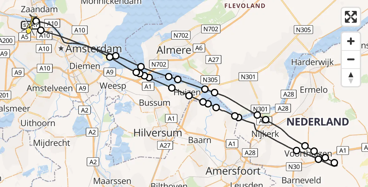 Routekaart van de vlucht: Lifeliner 1 naar Amsterdam Heliport, Kompasweg