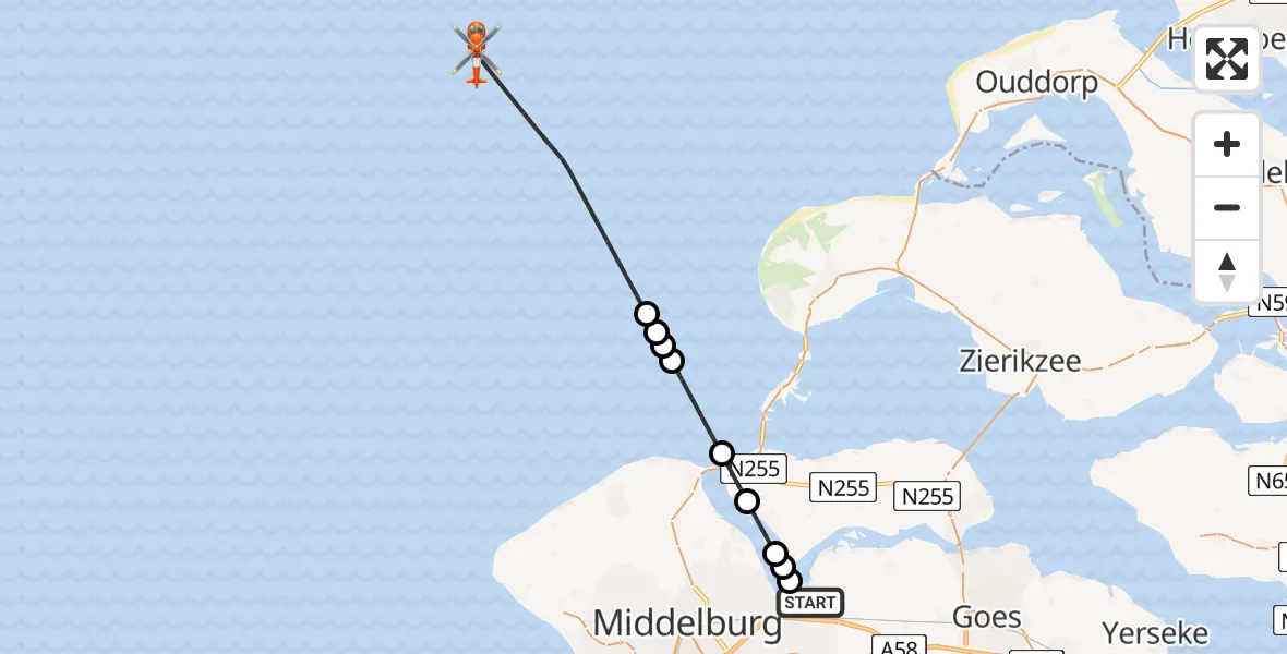 Vluchtroute Kustwachthelikopter Vliegveld Midden-Zeeland - , 11 november 2025, 14:22