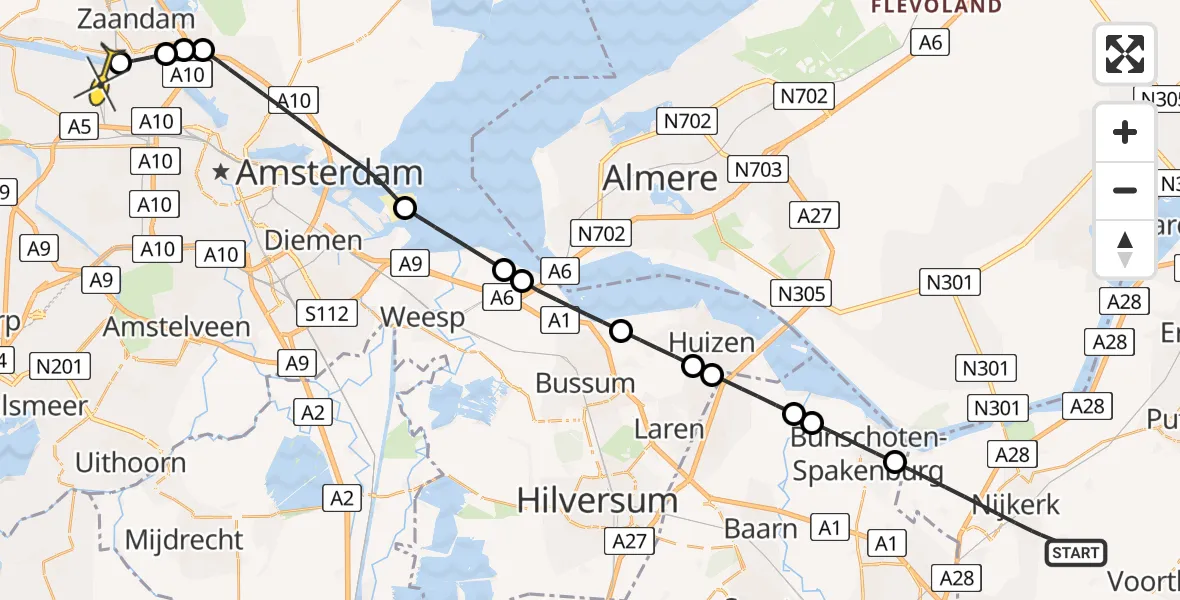 Routekaart van de vlucht: Lifeliner 1 naar Amsterdam Heliport, De Neude