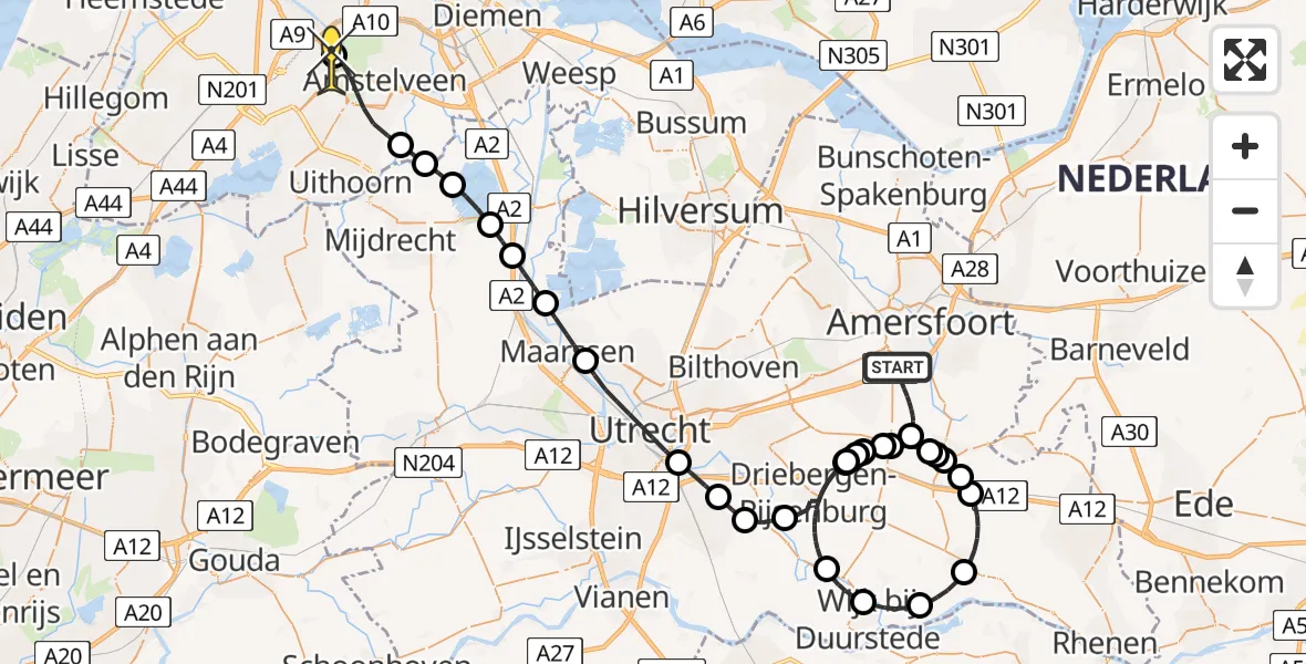 Routekaart van de vlucht: Politieheli naar Schiphol, Waterlooweg