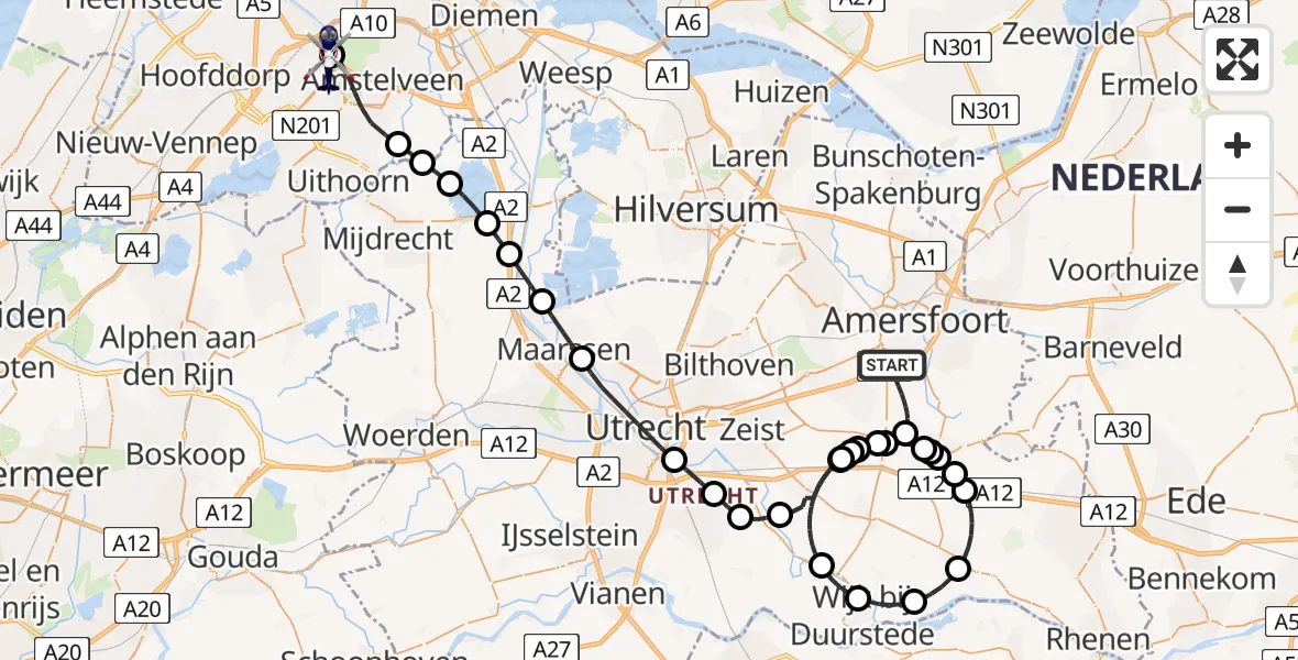 Vluchtroute Politiehelikopter Leusden - Schiphol, 11 november 2025, 15:21