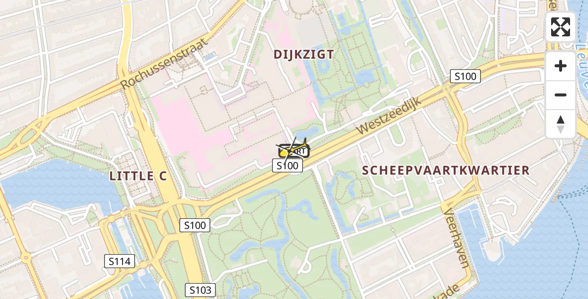 Routekaart van de vlucht: Kustwachthelikopter naar Erasmus MC, Westzeedijk