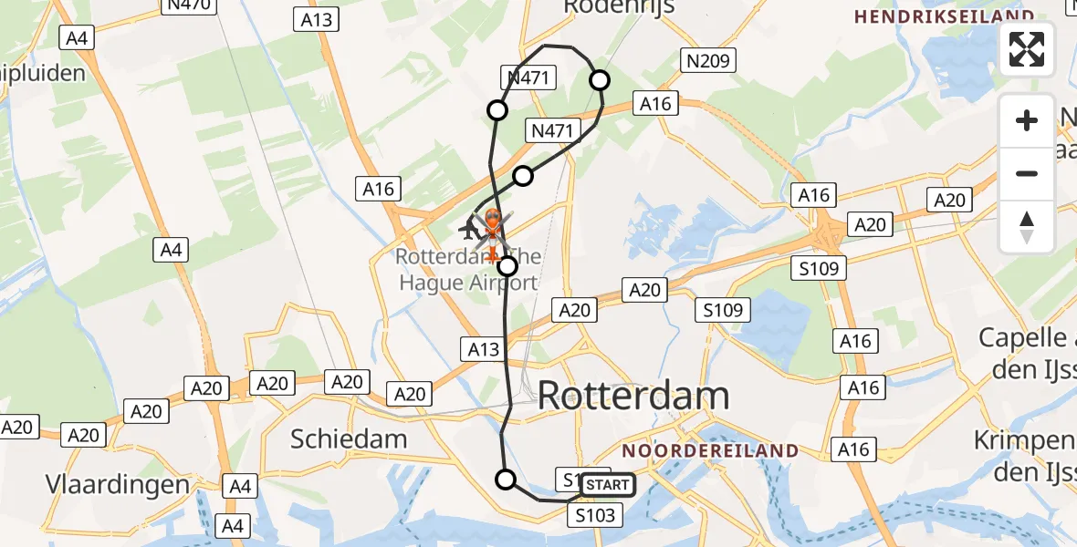 Vluchtroute Kustwachthelikopter Erasmus MC - Rotterdam The Hague Airport, 11 november 2025, 16:34