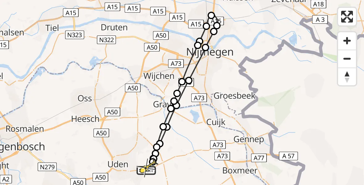Routekaart van de vlucht: Lifeliner 3 naar Vliegbasis Volkel, Zeelandsedijk