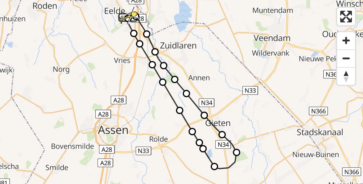 Routekaart van de vlucht: Lifeliner 4 naar Groningen Airport Eelde, Duinstraat