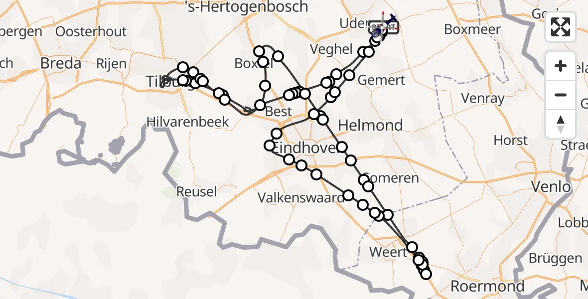 Vluchtroute Politiehelikopter Vliegbasis Volkel - Vliegbasis Volkel, 11 november 2025, 19:09