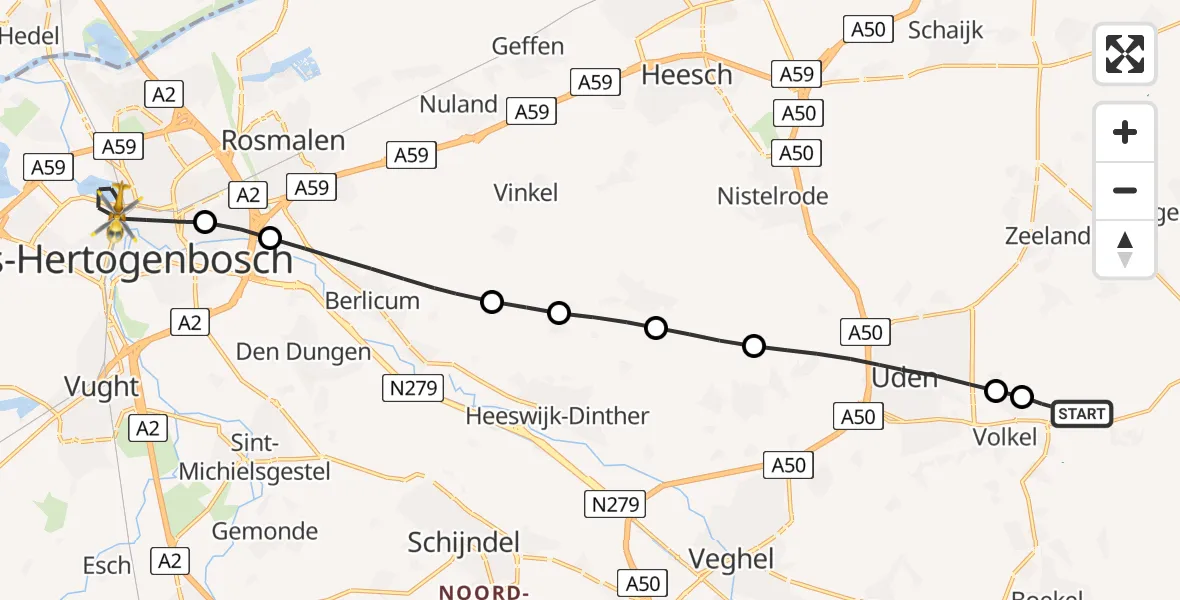 Vluchtroute Traumahelikopter Vliegbasis Volkel - 's-Hertogenbosch, 11 november 2025, 20:44