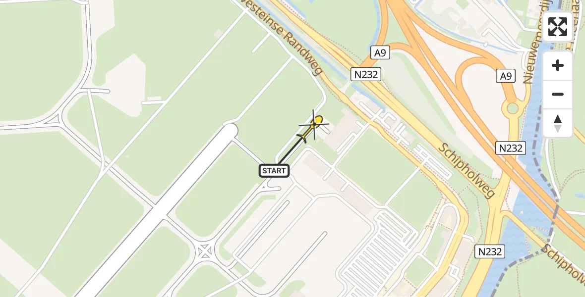 Routekaart van de vlucht: Politieheli naar Schiphol, Loevesteinse Randweg