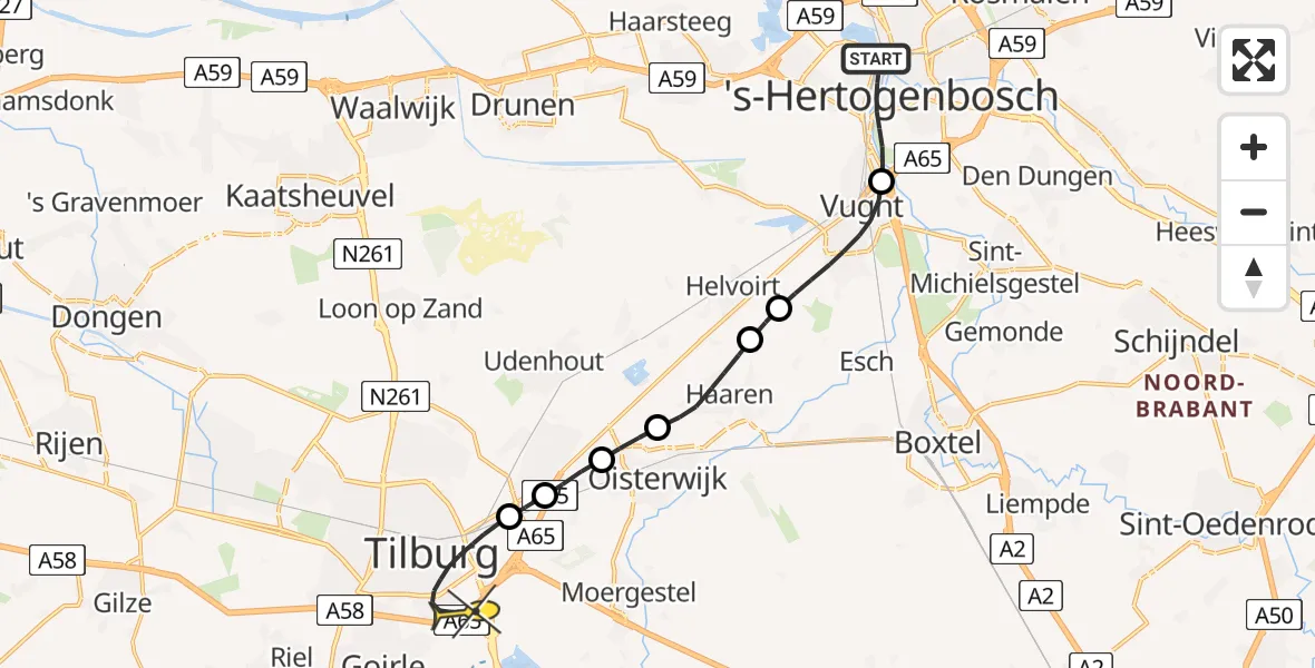 Routekaart van de vlucht: Lifeliner 3 naar Tilburg, Capucijnenlaan