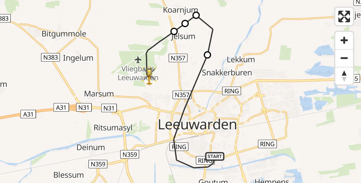 Vluchtroute Ambulancehelikopter Leeuwarden - Vliegbasis Leeuwarden, 11 november 2025, 22:24