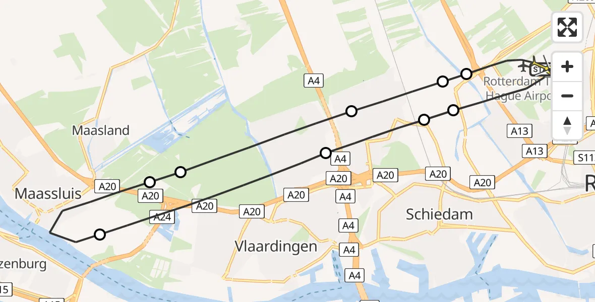 Routekaart van de vlucht: Lifeliner 2 naar Rotterdam The Hague Airport, Brandenburgbaan