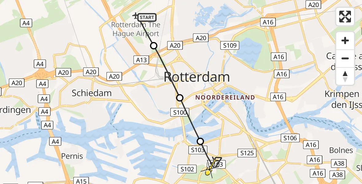 Routekaart van de vlucht: Lifeliner 2 naar Rotterdam, Brandenburgbaan