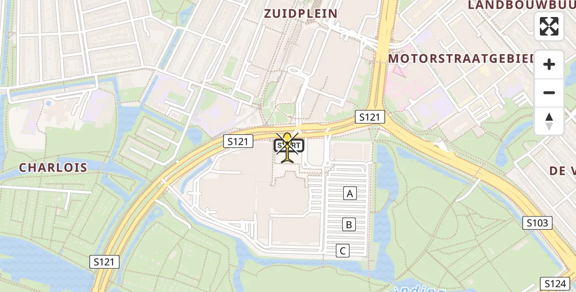 Routekaart van de vlucht: Lifeliner 2 naar Rotterdam, Ahoyplein