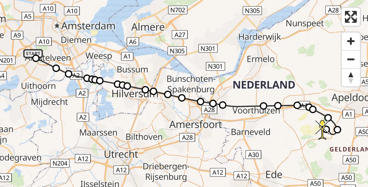 Routekaart van de vlucht: Politiehelikopter naar Harskamp, Fokkerweg