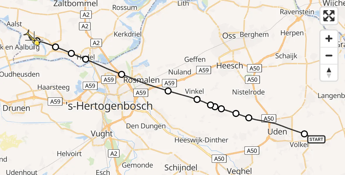 Routekaart van de vlucht: Lifeliner 3 naar Nederhemert, Vliegeniersstraat