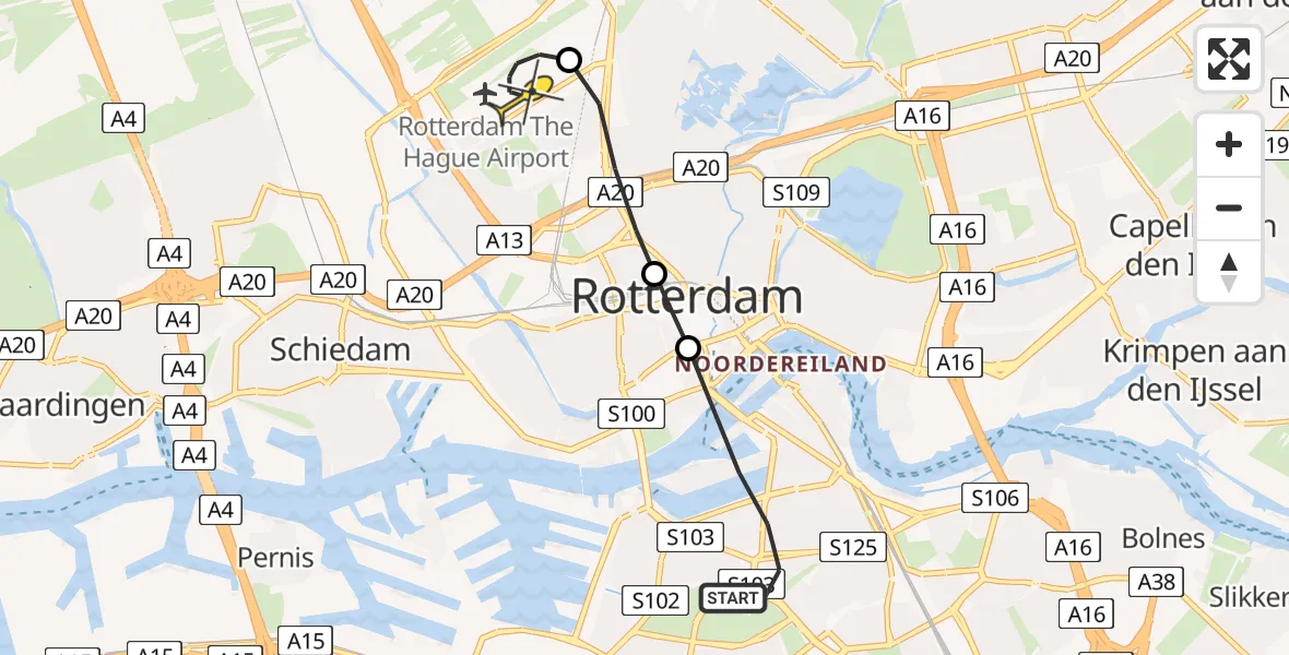 Routekaart van de vlucht: Lifeliner 2 naar Rotterdam The Hague Airport, Sikkelstraat