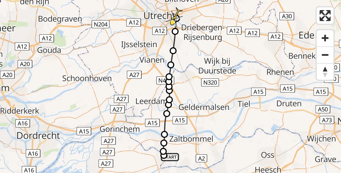 Routekaart van de vlucht: Lifeliner 3 naar Universitair Medisch Centrum Utrecht, Maasdijk