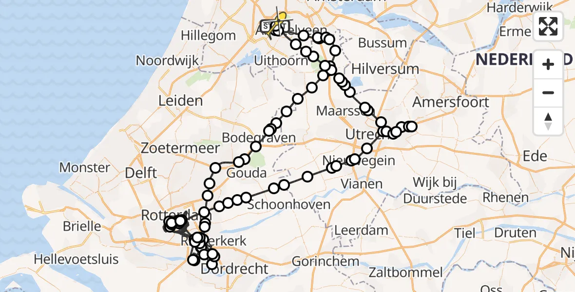 Routekaart van de vlucht: Politieheli naar Schiphol, Fokkerweg