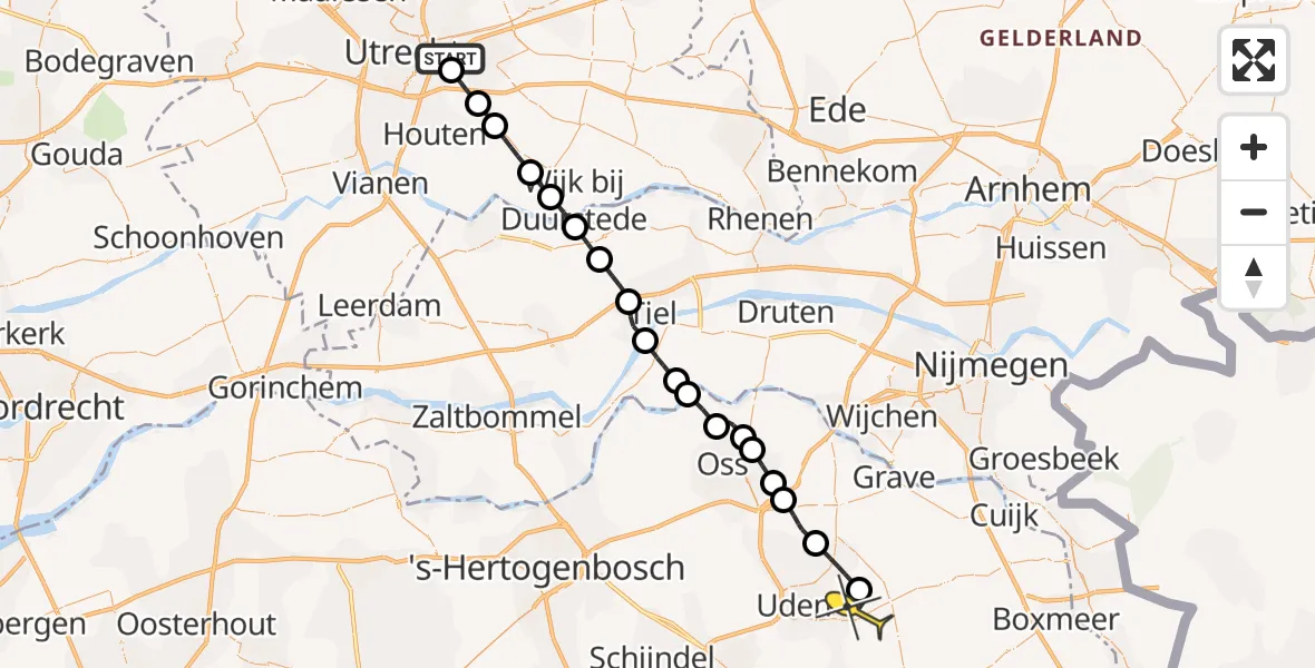 Routekaart van de vlucht: Lifeliner 3 naar Vliegbasis Volkel, Rijnsoever