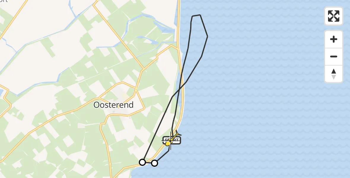 Routekaart van de vlucht: Kustwachthelikopter naar Oosterend, Lancasterdijk