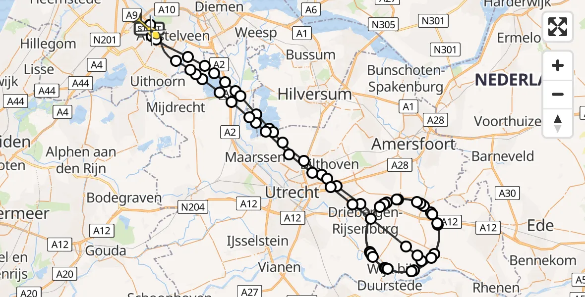 Routekaart van de vlucht: Politieheli naar Schiphol, Mr. Jac. Takkade