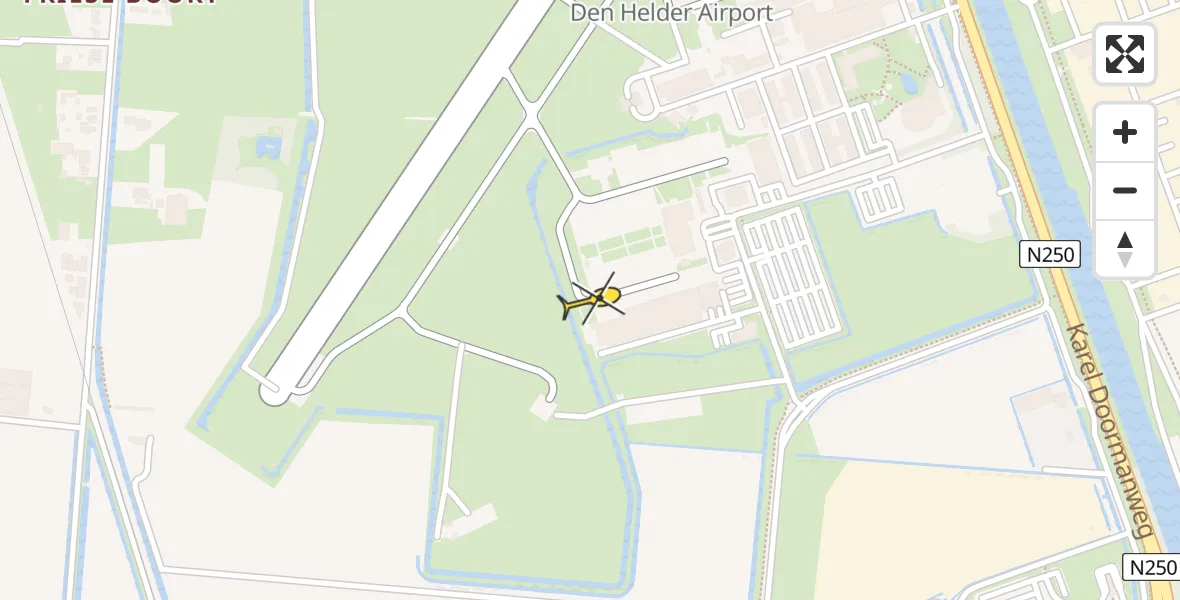 Routekaart van de vlucht: Kustwachthelikopter naar Vliegveld De Kooy