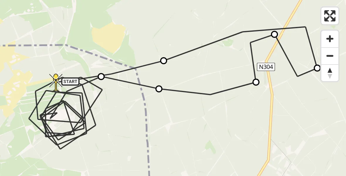 Routekaart van de vlucht: Politieheli naar Harskamp, Oosterheide