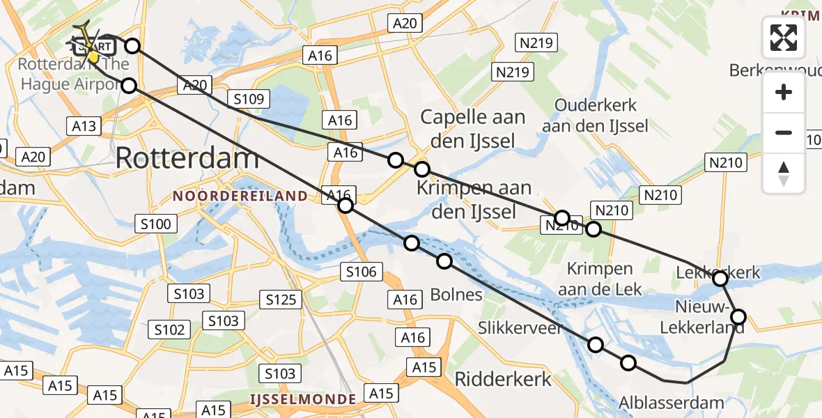 Routekaart van de vlucht: Lifeliner 2 naar Rotterdam The Hague Airport, Van Leeuwenhoekhof