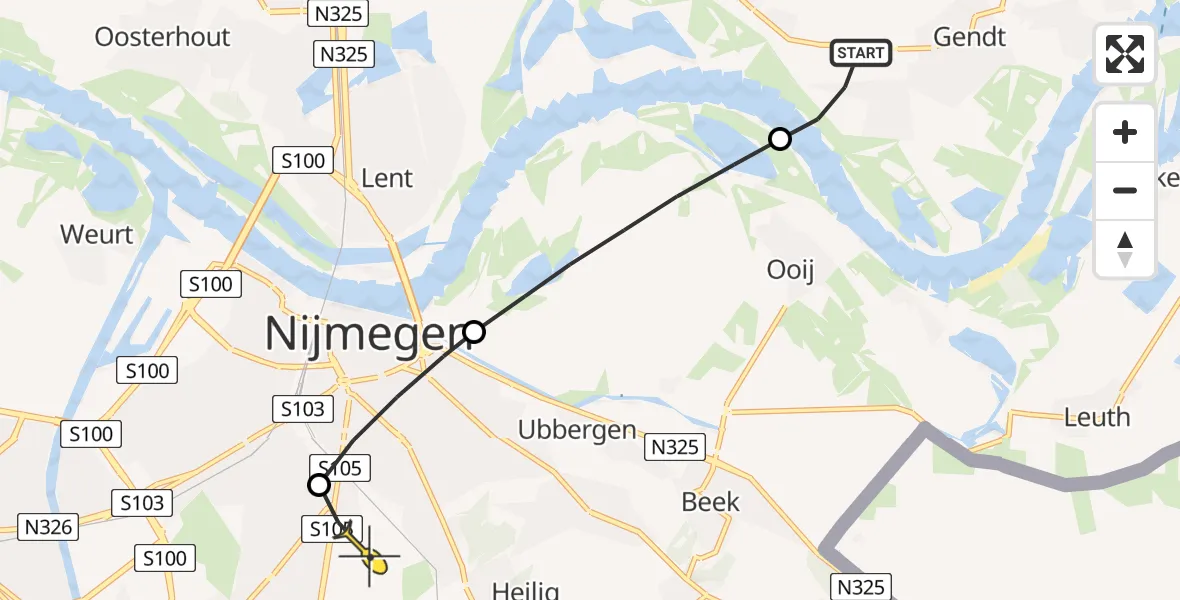 Routekaart van de vlucht: Lifeliner 3 naar Radboud Universitair Medisch Centrum, Mekrisveld