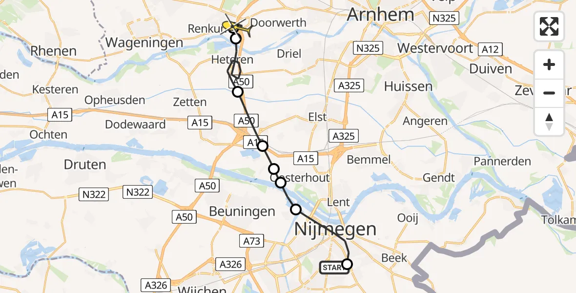 Routekaart van de vlucht: Lifeliner 3 naar Heelsum, Van den Boenhoffstraat