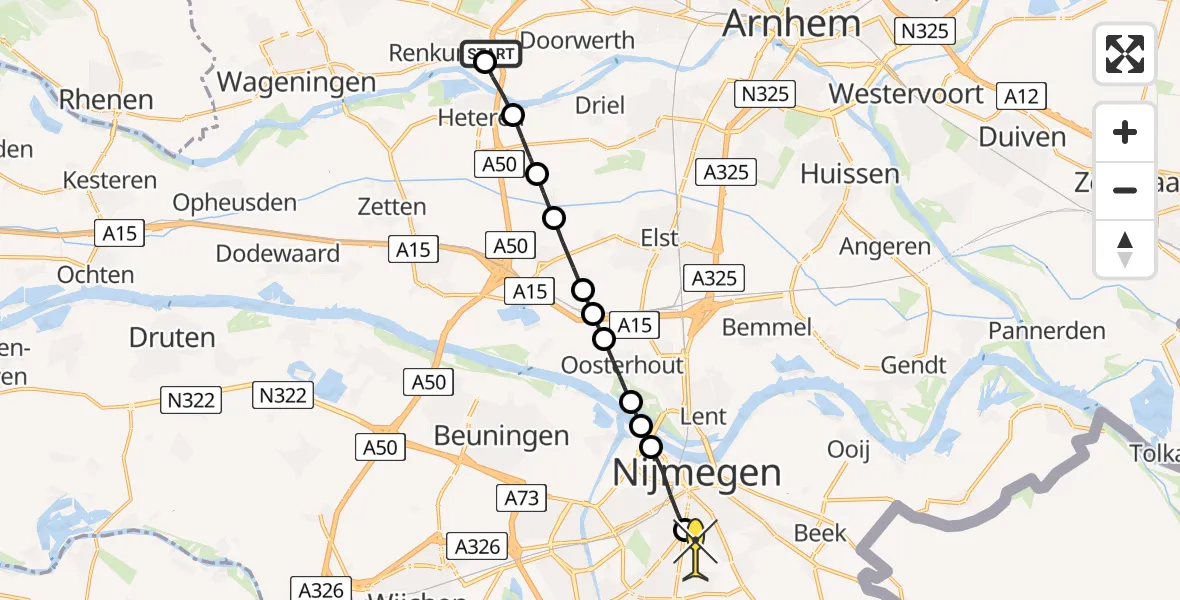 Routekaart van de vlucht: Lifeliner 3 naar Radboud Universitair Medisch Centrum, Fonteinallee