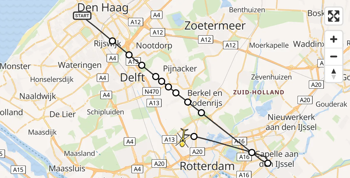 Routekaart van de vlucht: Lifeliner 2 naar Rotterdam The Hague Airport, Kempstraat