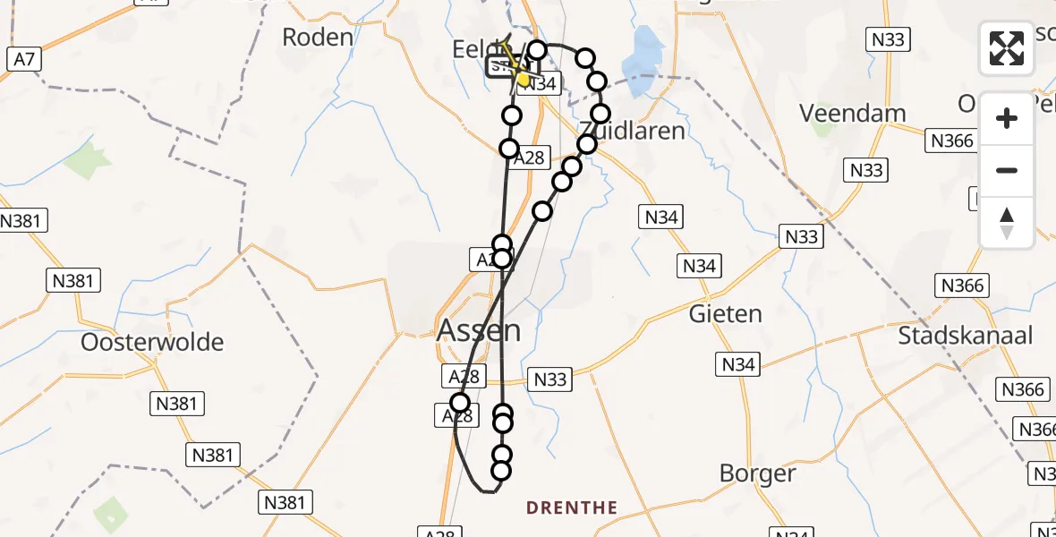 Routekaart van de vlucht: Lifeliner 4 naar Groningen Airport Eelde, Duinstraat