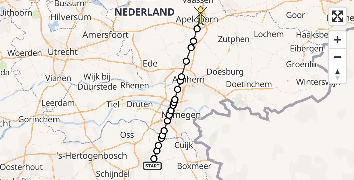 Routekaart van de vlucht: Lifeliner 3 naar Apeldoorn, zeelandsedijk