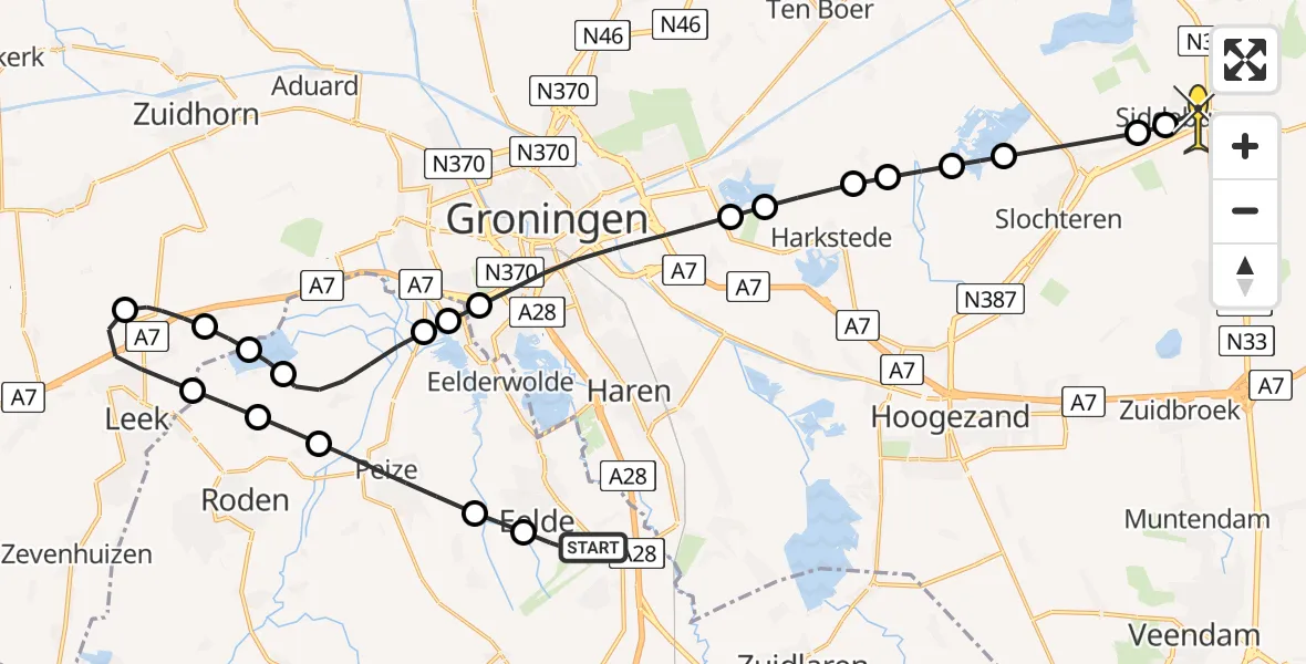 Routekaart van de vlucht: Lifeliner 4 naar Siddeburen, Hoofdweg