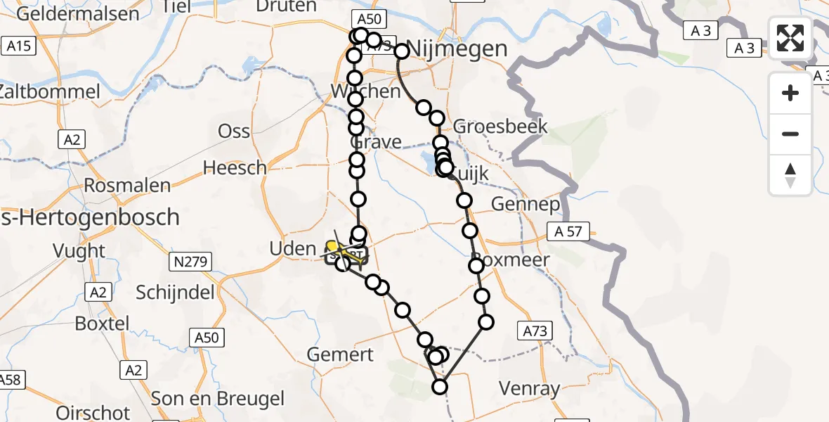Routekaart van de vlucht: Politieheli naar Vliegbasis Volkel, Zeelandsedijk