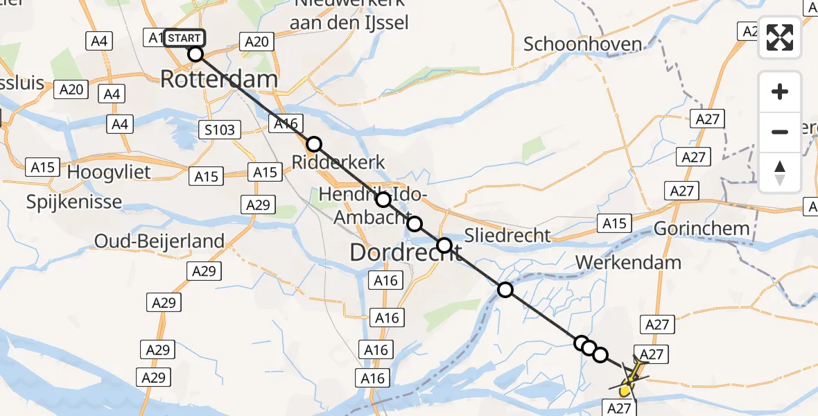 Routekaart van de vlucht: Lifeliner 2 naar Hank, Beekweg