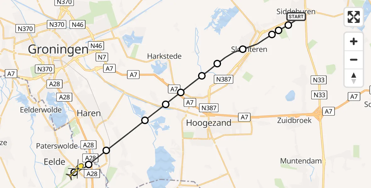 Routekaart van de vlucht: Lifeliner 4 naar Groningen Airport Eelde, Zandwerf