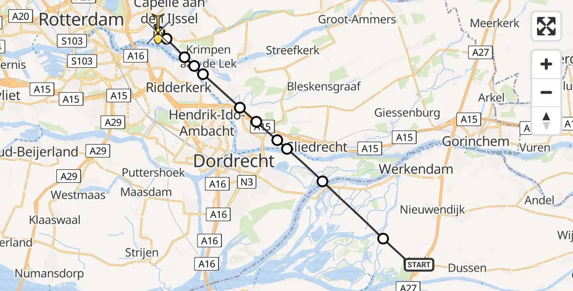 Routekaart van de vlucht: Lifeliner 2 naar Capelle aan den IJssel, Buitendijk