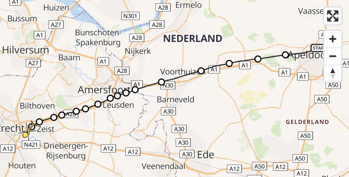 Routekaart van de vlucht: Lifeliner 3 naar Universitair Medisch Centrum Utrecht, Sluisoordlaan