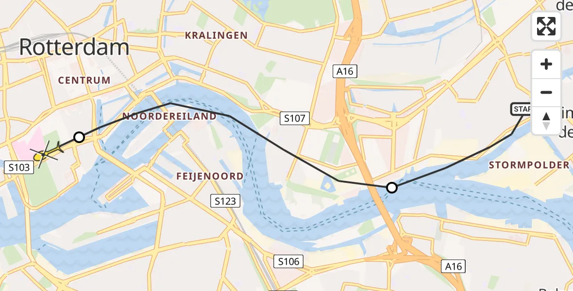 Routekaart van de vlucht: Lifeliner 2 naar Erasmus MC, IJsseldijk