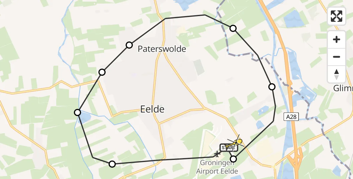 Routekaart van de vlucht: Lifeliner 4 naar Groningen Airport Eelde, Molenweg