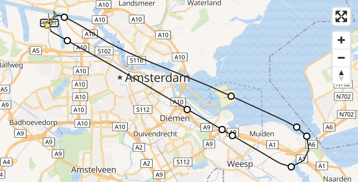 Routekaart van de vlucht: Lifeliner 1 naar Amsterdam Heliport, Maltaweg