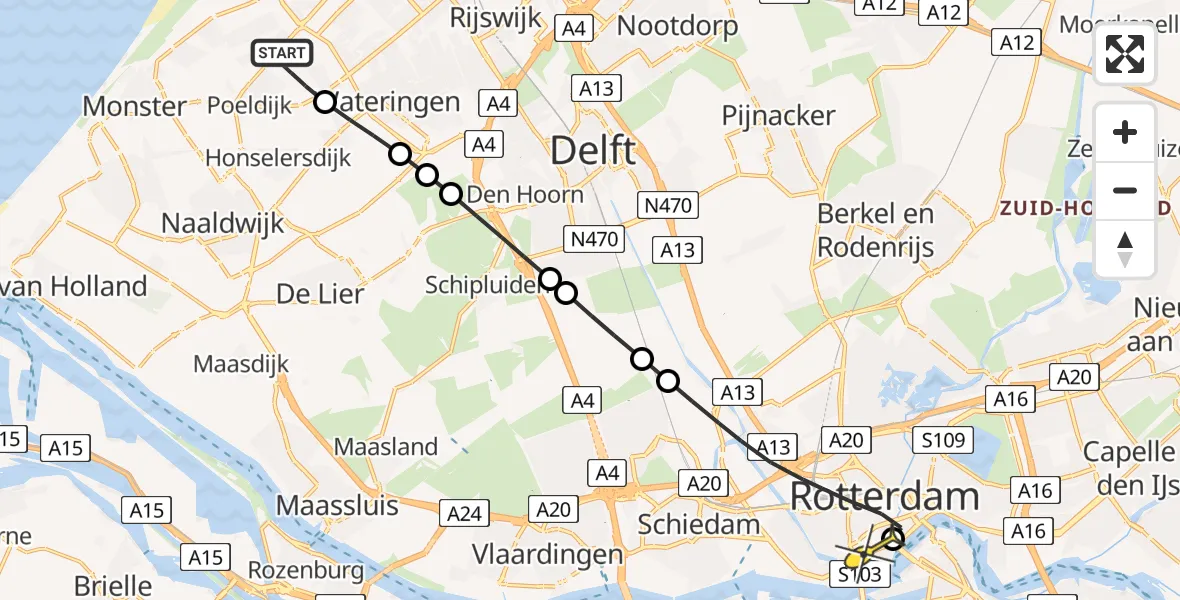 Routekaart van de vlucht: Lifeliner 2 naar Erasmus MC, De Strijp