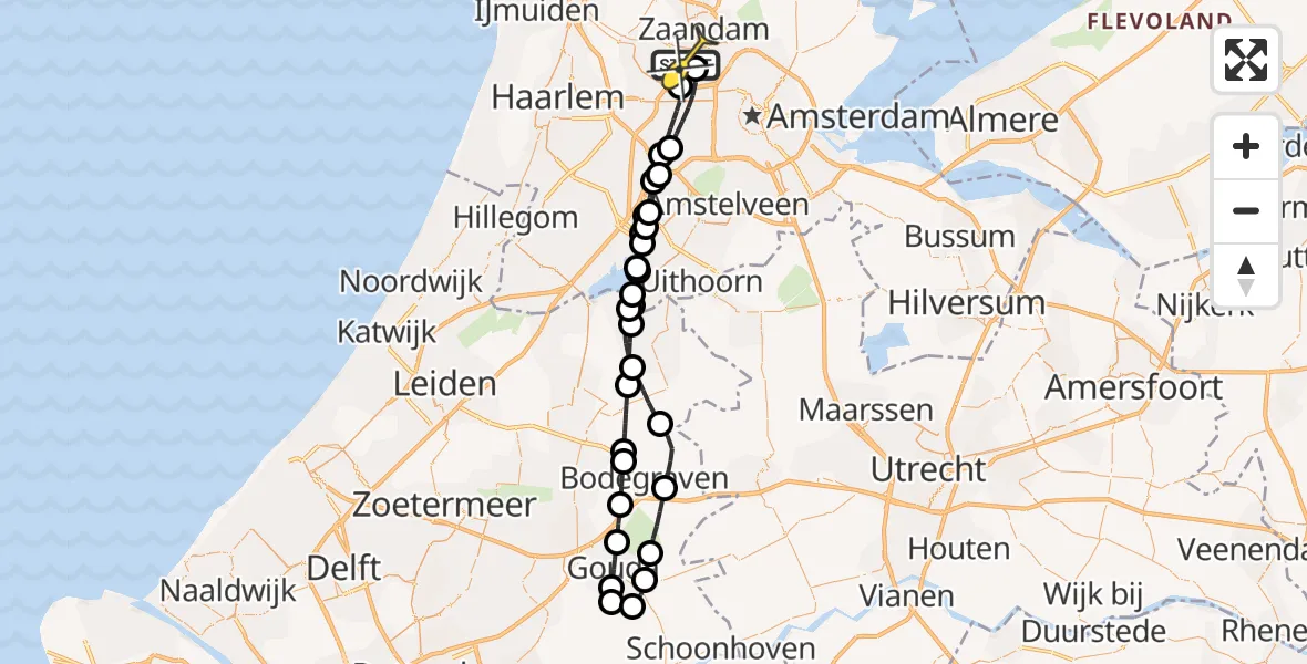 Routekaart van de vlucht: Lifeliner 1 naar Amsterdam Heliport, Westpoort