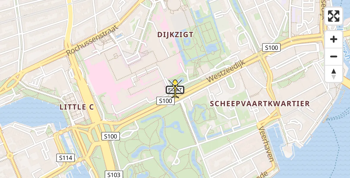 Routekaart van de vlucht: Lifeliner 2 naar Erasmus MC, Westzeedijk